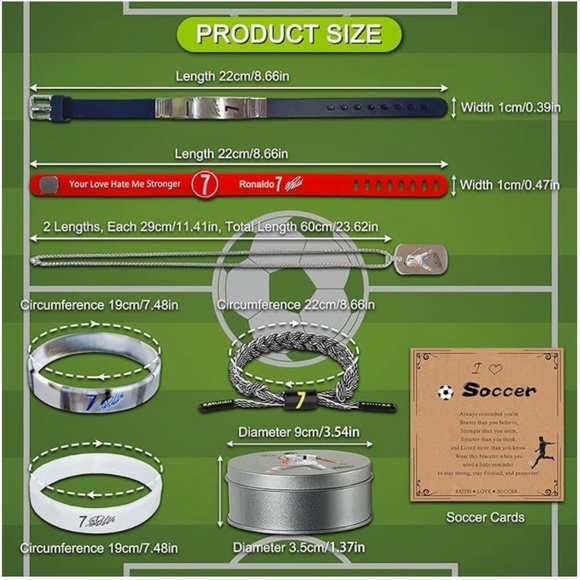 Collectors Ronaldo #7 Soccer Wristband Bracelet Dog Tag Necklace Gift Set Tin - Picture 2 of 3
